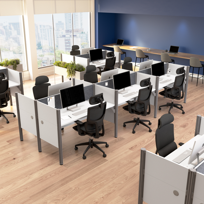 ProBiz 6 Person Office Cubicle Desk with Low Privacy Panels and Tackboard