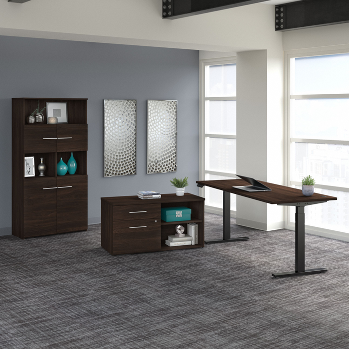 Office 500 72W Height Adjustable Standing Desk with Storage and Bookcase