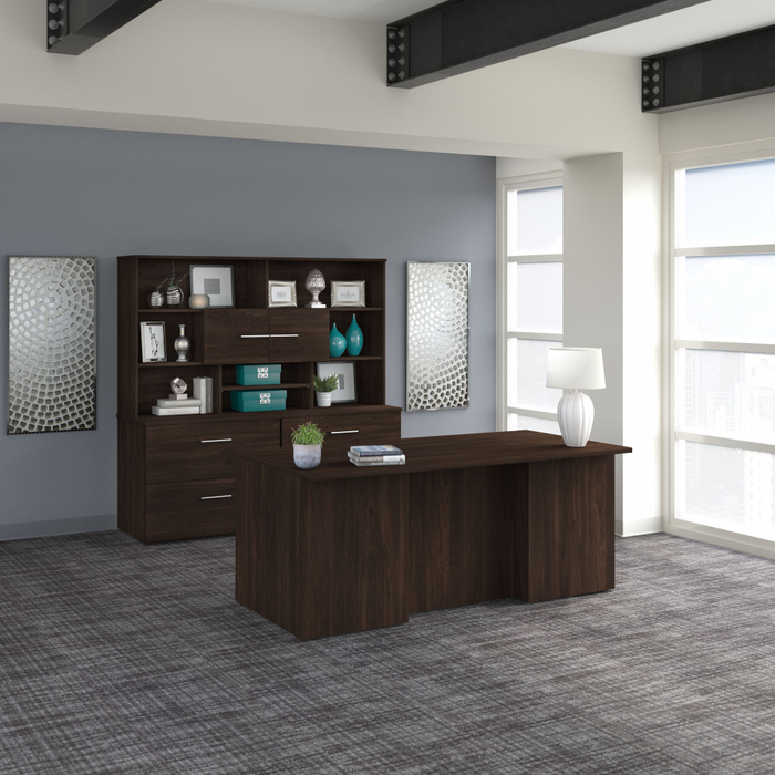 Office 500 72W x 36D Executive Desk with Drawers, Lateral File Cabinets and Hutch