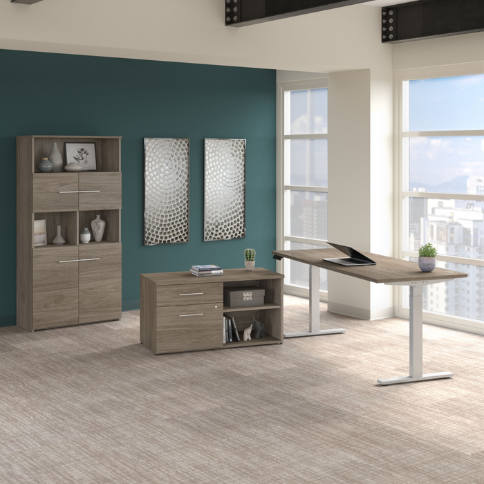 Office 500 72W Height Adjustable Standing Desk with Storage and Bookcase