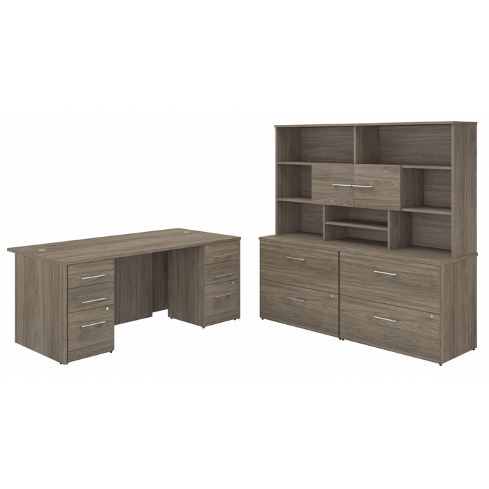 Office 500 72W x 36D Executive Desk with Drawers, Lateral File Cabinets and Hutch