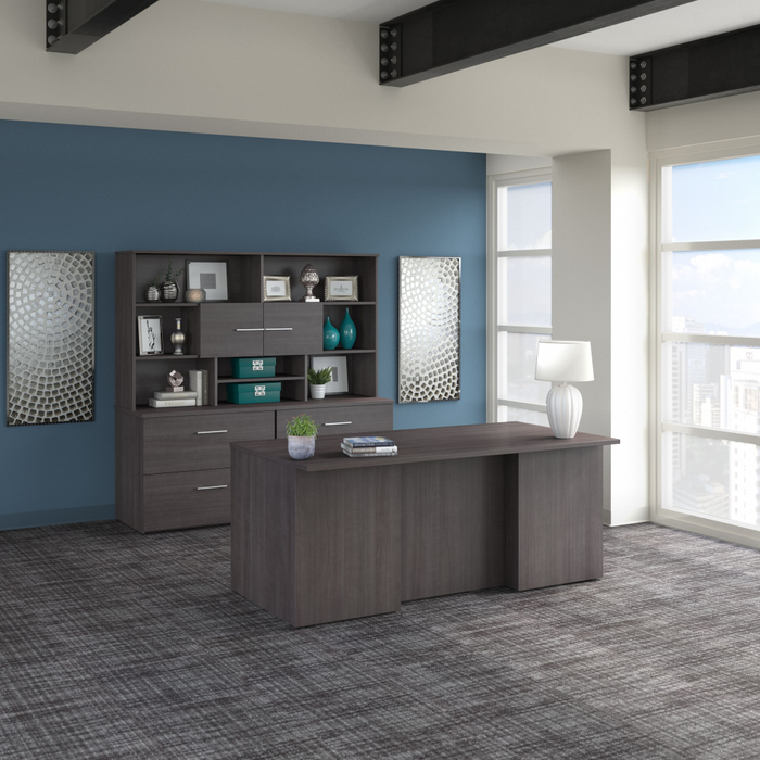 Office 500 72W x 36D Executive Desk with Drawers, Lateral File Cabinets and Hutch
