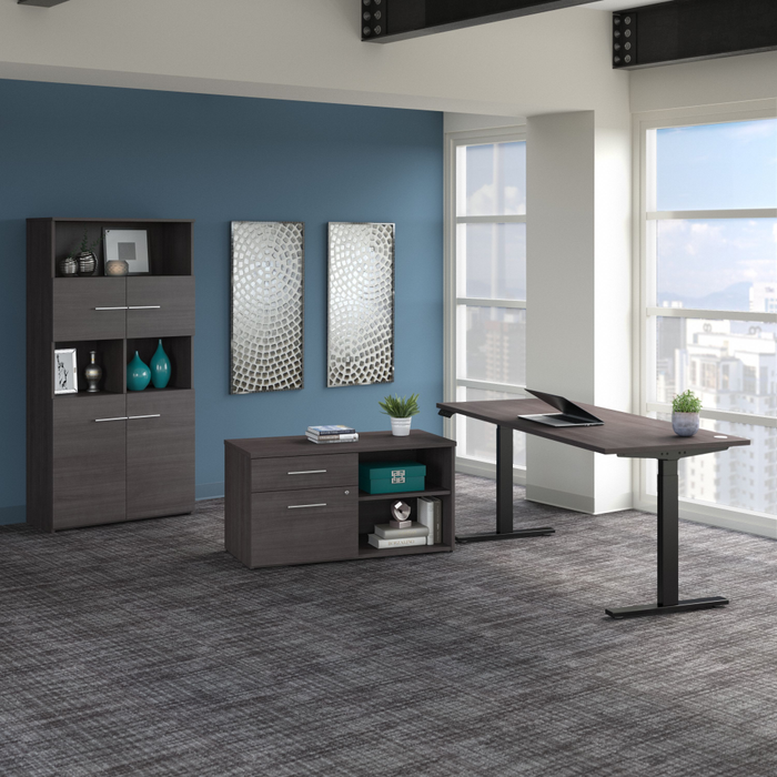 Office 500 72W Height Adjustable Standing Desk with Storage and Bookcase