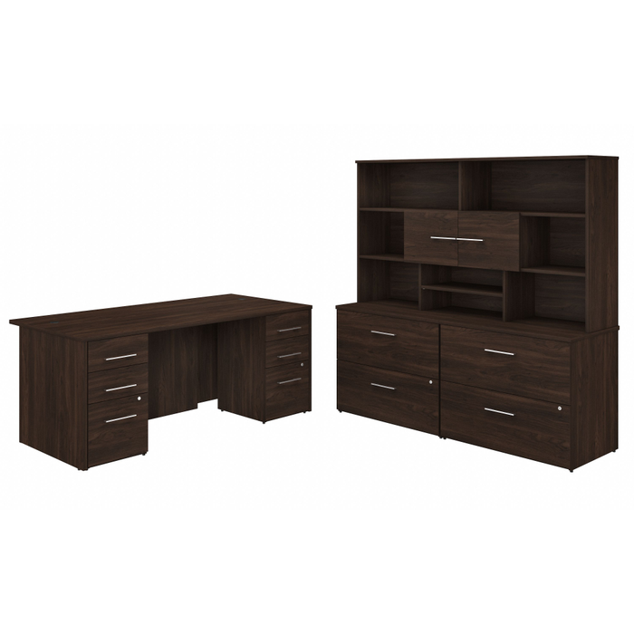 Office 500 72W x 36D Executive Desk with Drawers, Lateral File Cabinets and Hutch