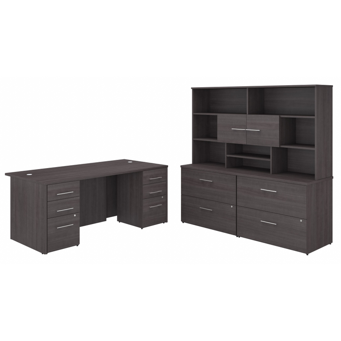Office 500 72W x 36D Executive Desk with Drawers, Lateral File Cabinets and Hutch