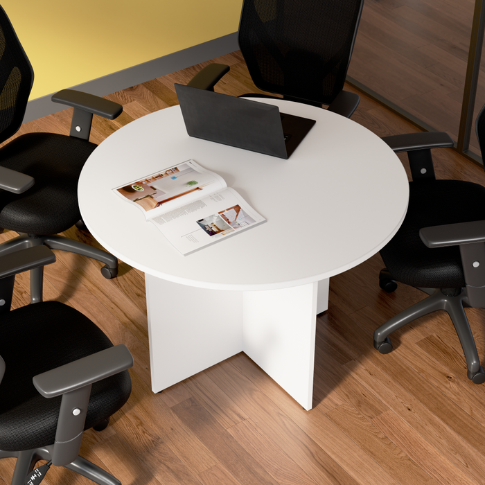 42-inch Round Conference Table with Wood Base
