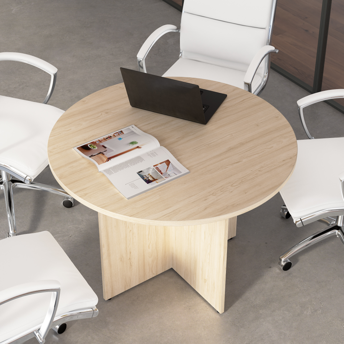 42-inch Round Conference Table with Wood Base