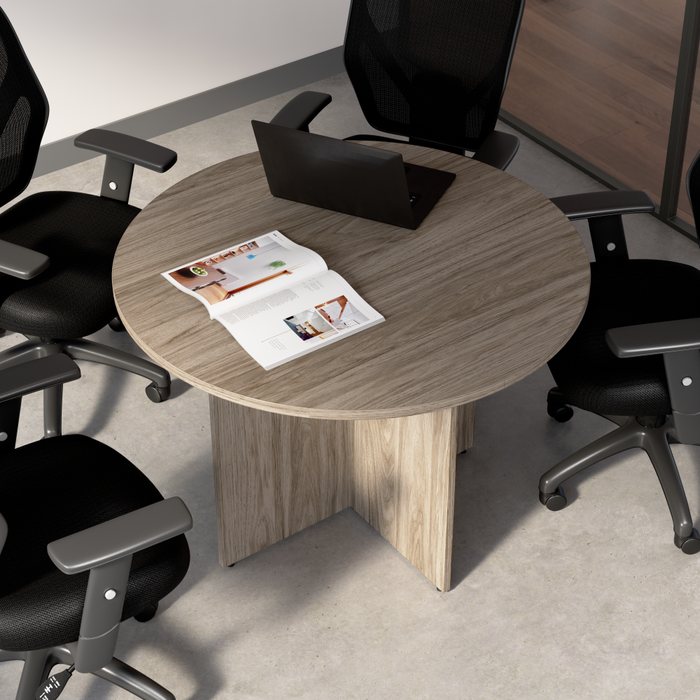 42-inch Round Conference Table with Wood Base
