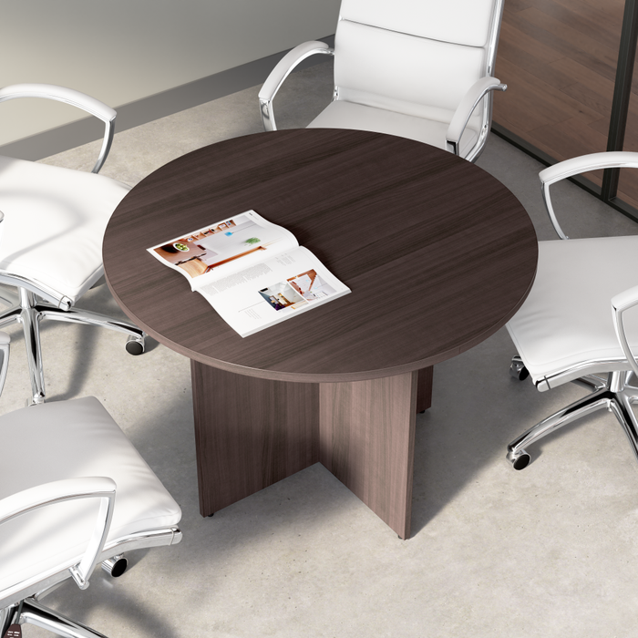 42-inch Round Conference Table with Wood Base