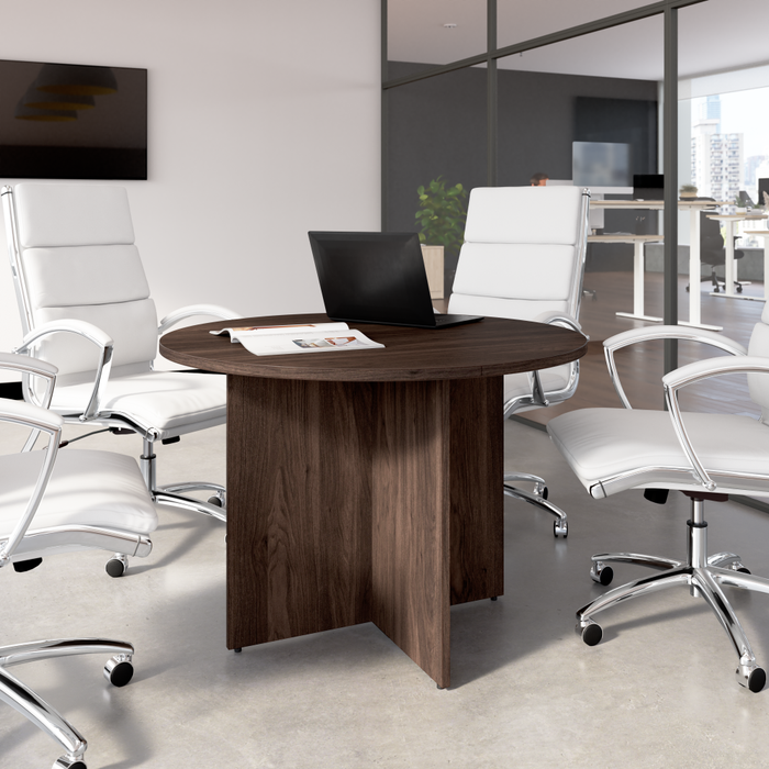 42-inch Round Conference Table with Wood Base