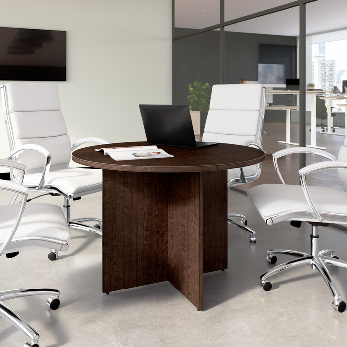 42-inch Round Conference Table with Wood Base