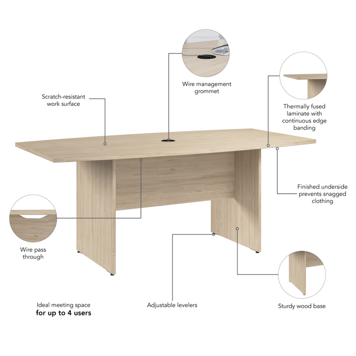 72-inch Office Conference Table with Wood Base