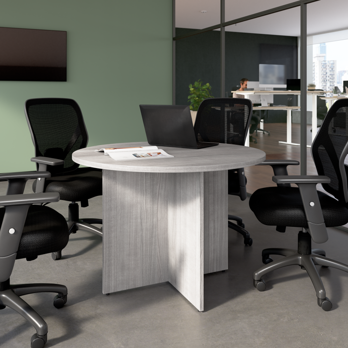 42-inch Round Conference Table with Wood Base