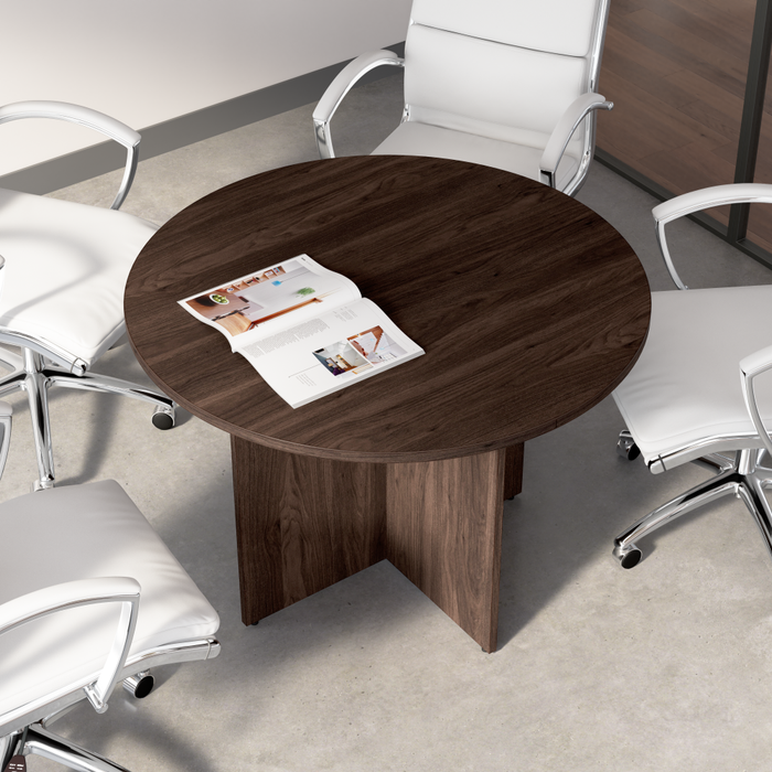 42-inch Round Conference Table with Wood Base