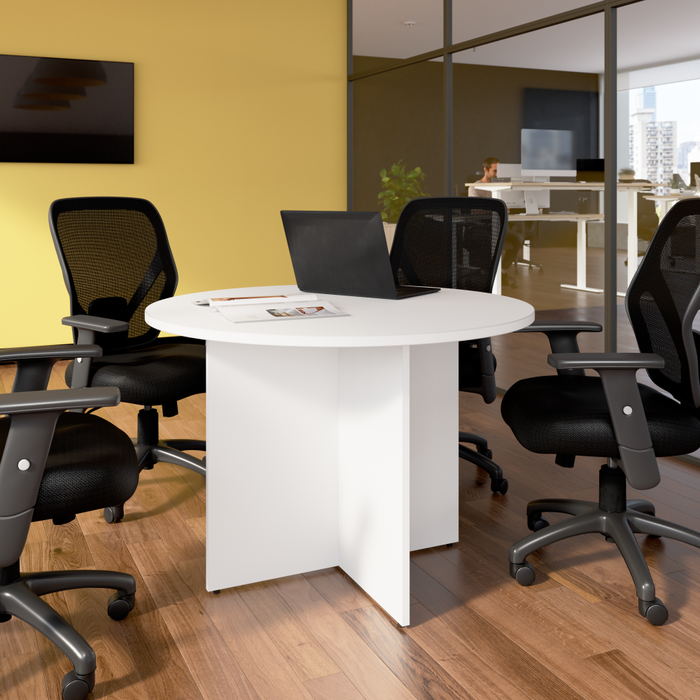 42-inch Round Conference Table with Wood Base