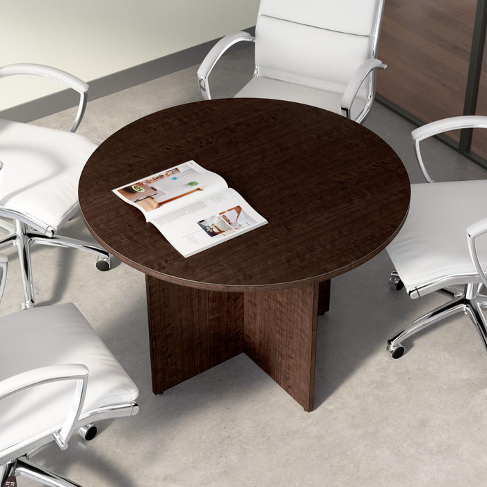 42-inch Round Conference Table with Wood Base