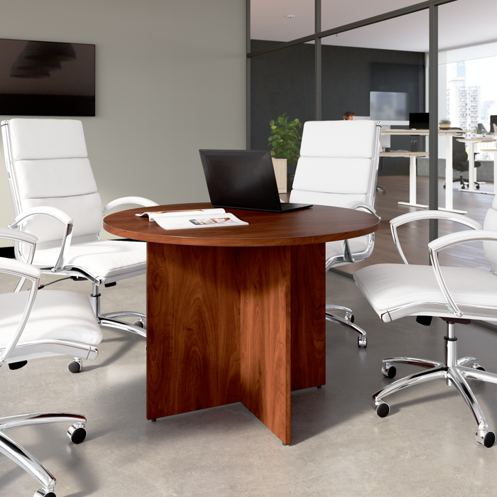 42-inch Round Conference Table with Wood Base