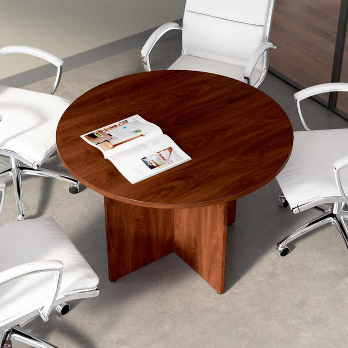 42-inch Round Conference Table with Wood Base
