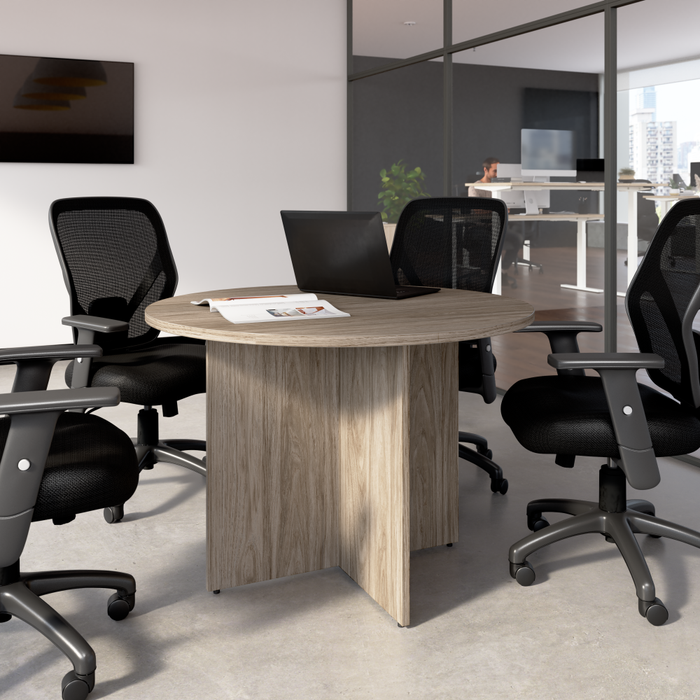 42-inch Round Conference Table with Wood Base