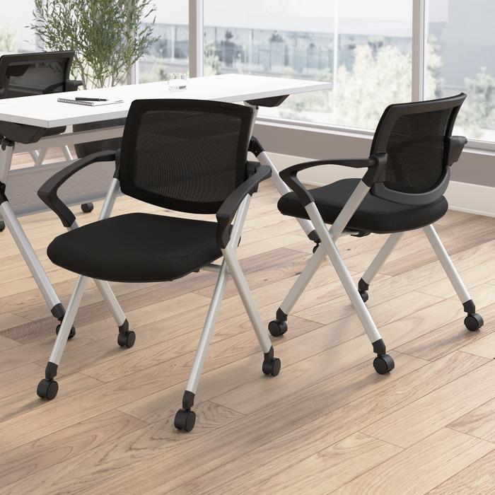 Envision Mesh Back Folding Chairs with Arms - Set of 2