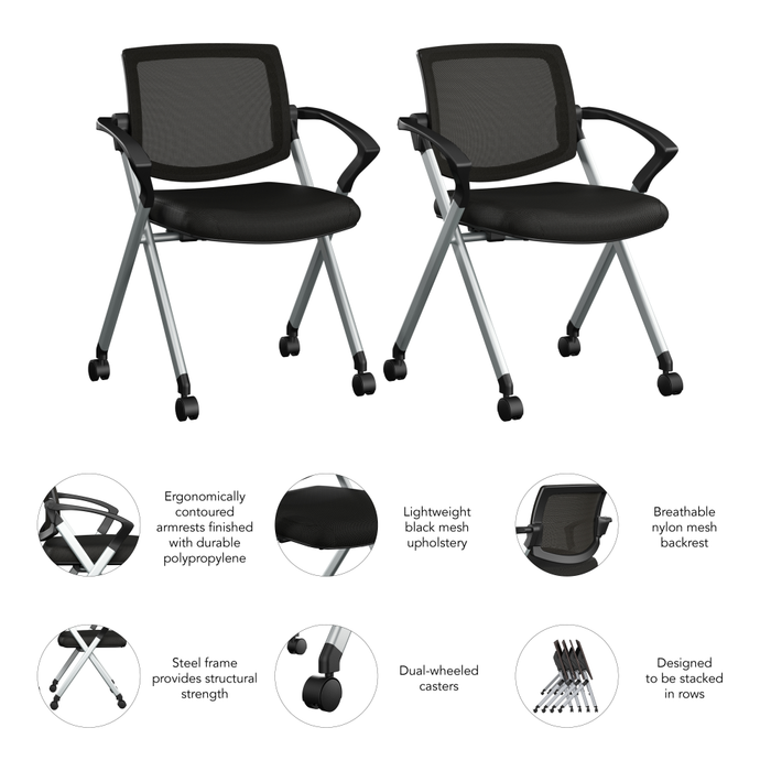 Envision Mesh Back Folding Chairs with Arms - Set of 2
