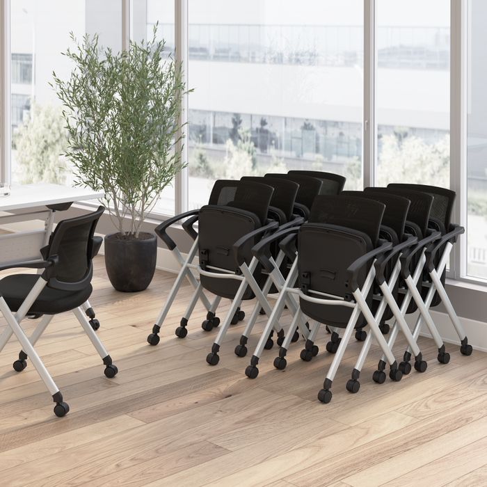 Envision Mesh Back Folding Chairs with Arms - Set of 2