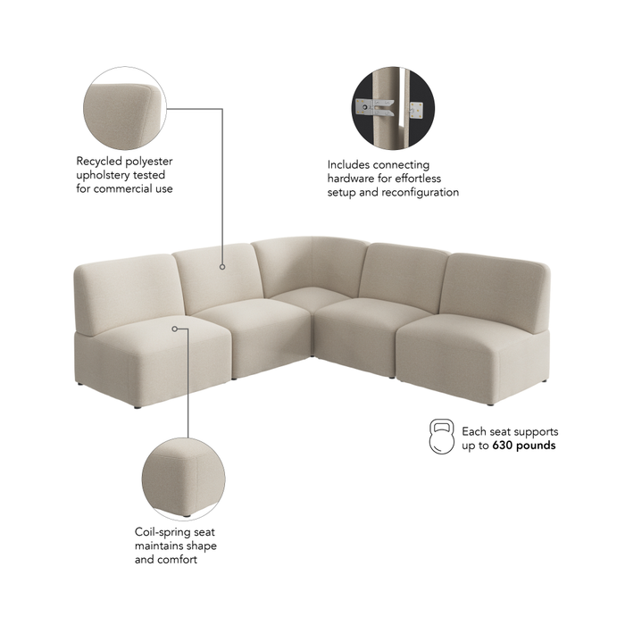 Assemble Modular 5 Seater L Shaped Sectional Lounge Sofa