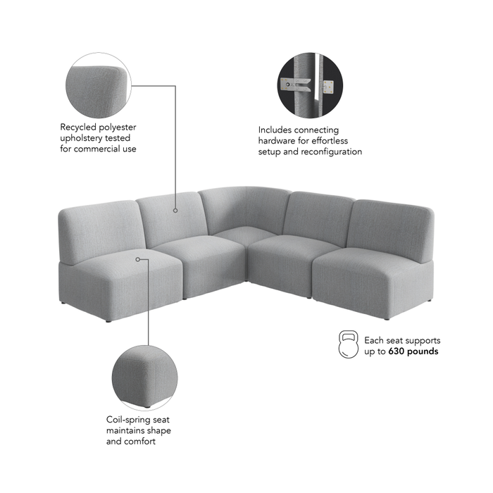 Assemble Modular 5 Seater L Shaped Sectional Lounge Sofa