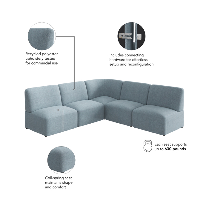 Assemble Modular 5 Seater L Shaped Sectional Lounge Sofa