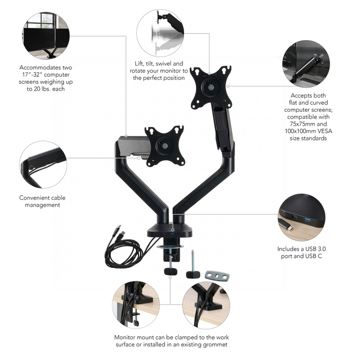 Adjustable Dual Monitor Arm