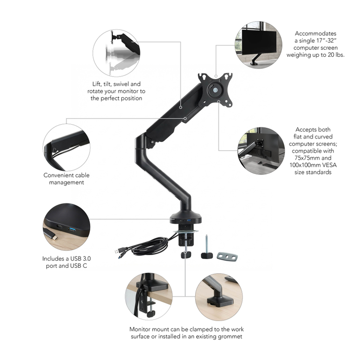 Adjustable Single Monitor Arm