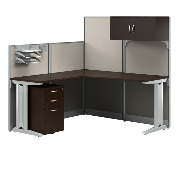 Office in an Hour 65W L Shaped Cubicle Desk with Storage, Drawers, and Organizers