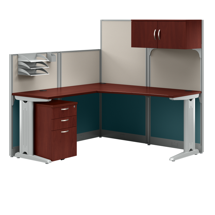 Office in an Hour 65W L Shaped Cubicle Desk with Storage, Drawers, and Organizers