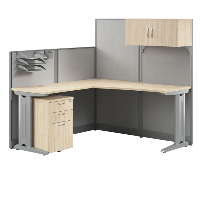 Office in an Hour 65W L Shaped Cubicle Desk with Storage, Drawers, and Organizers