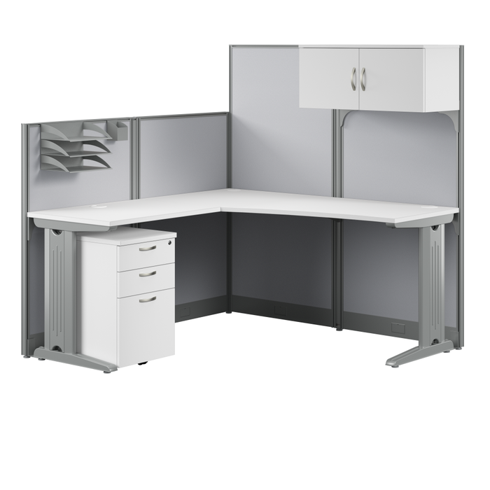 Office in an Hour 65W L Shaped Cubicle Desk with Storage, Drawers, and Organizers