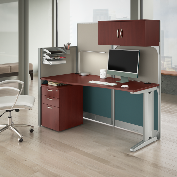 Office in an Hour 65W Straight Cubicle Desk with Storage, Drawers, and Organizers