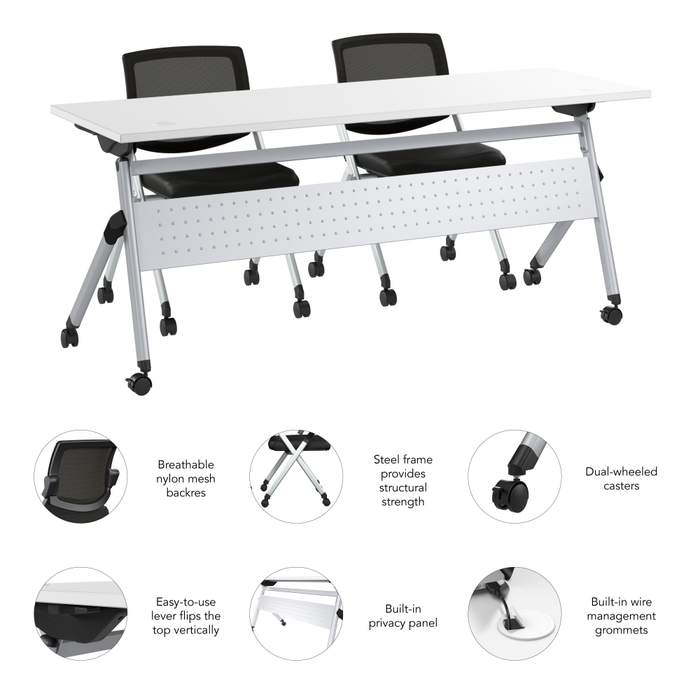 Envision 72W Folding Training Table and 2 Folding Chairs