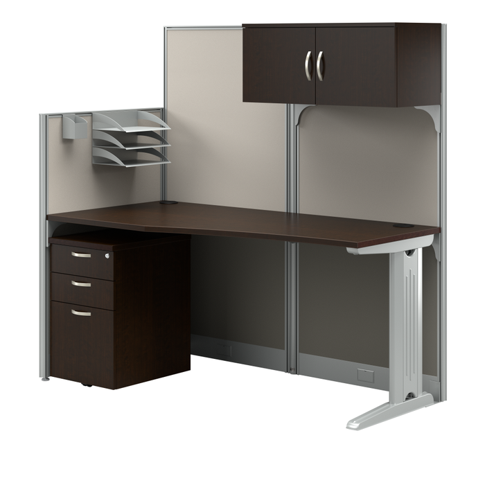 Office in an Hour 65W Straight Cubicle Desk with Storage, Drawers, and Organizers