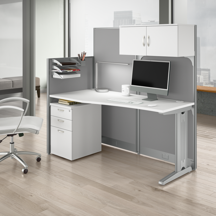Office in an Hour 65W Straight Cubicle Desk with Storage, Drawers, and Organizers