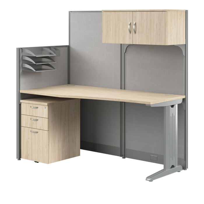 Office in an Hour 65W Straight Cubicle Desk with Storage, Drawers, and Organizers