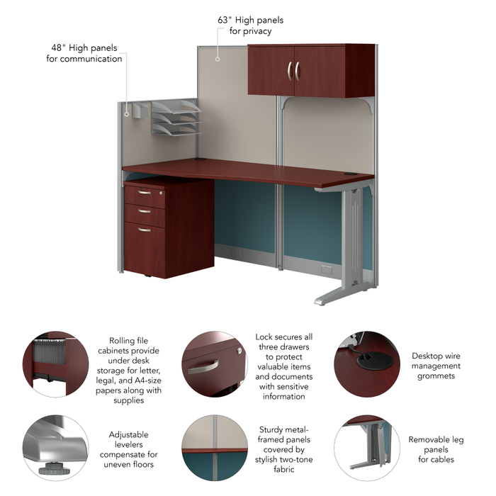 Office in an Hour 65W Straight Cubicle Desk with Storage, Drawers, and Organizers