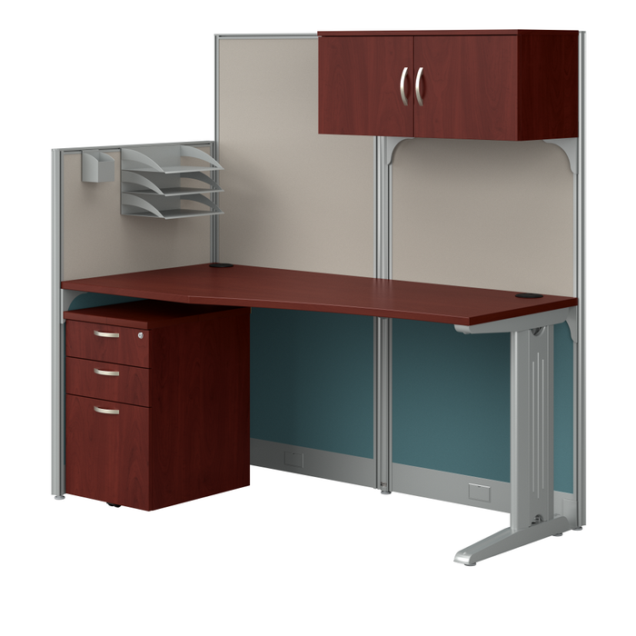 Office in an Hour 65W Straight Cubicle Desk with Storage, Drawers, and Organizers