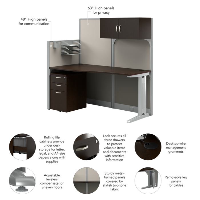 Office in an Hour 65W Straight Cubicle Desk with Storage, Drawers, and Organizers