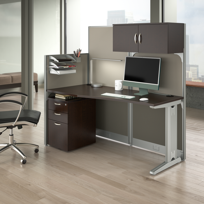 Office in an Hour 65W Straight Cubicle Desk with Storage, Drawers, and Organizers