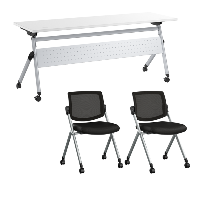 Envision 72W Folding Training Table and 2 Folding Chairs