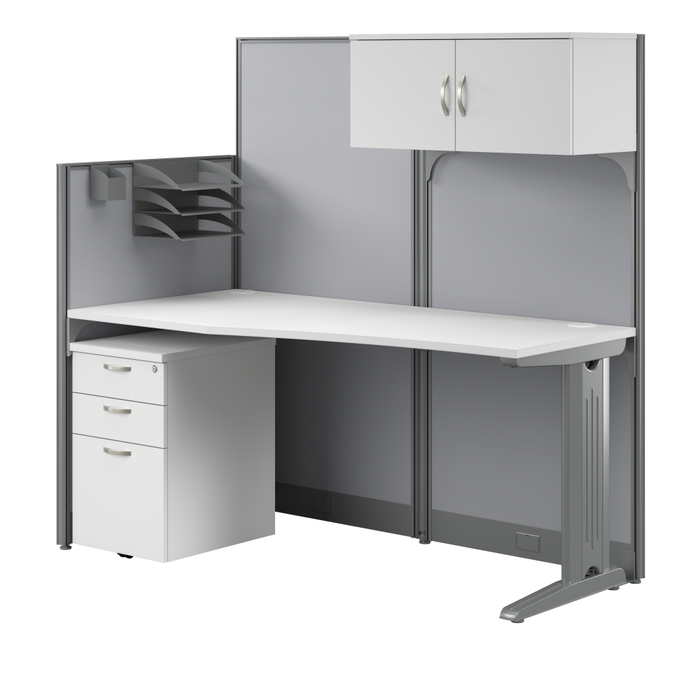 Office in an Hour 65W Straight Cubicle Desk with Storage, Drawers, and Organizers
