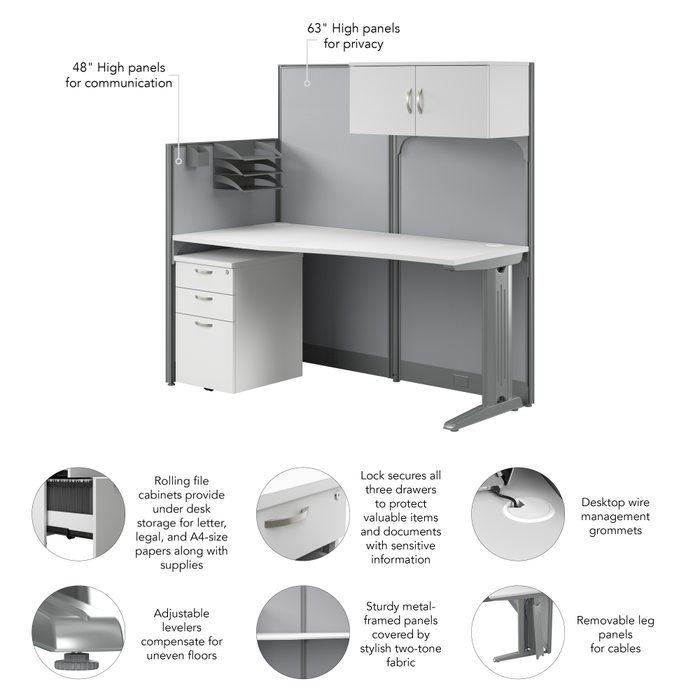 Office in an Hour 65W Straight Cubicle Desk with Storage, Drawers, and Organizers