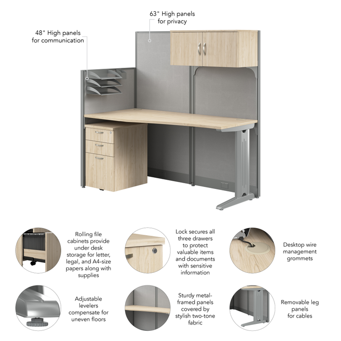 Office in an Hour 65W Straight Cubicle Desk with Storage, Drawers, and Organizers