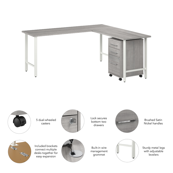 Hustle 72W x 24D L Shaped Computer Desk with 3 Drawer Mobile File Cabinet