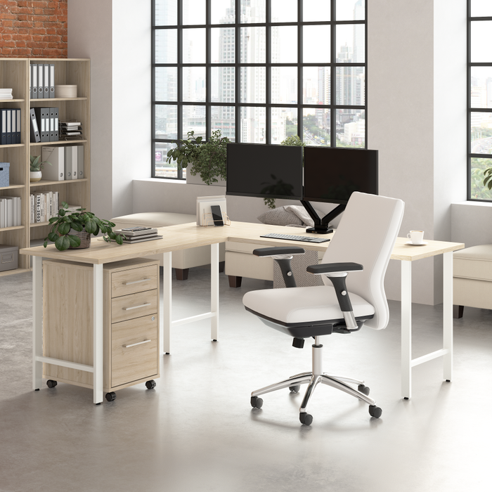 Hustle 72W x 24D L Shaped Computer Desk with 3 Drawer Mobile File Cabinet